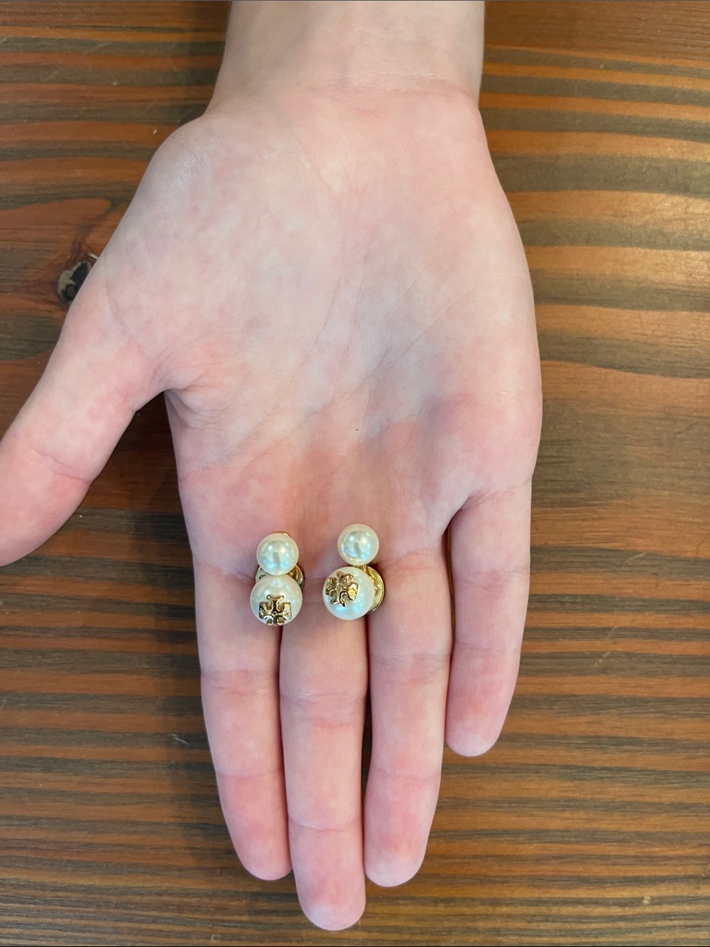 Tory Burch Gold and Pearl Double-Sided Stud Earrings